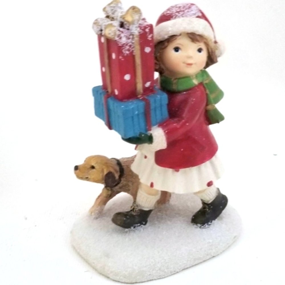 Girl and Dog Christmas Decor Figurine